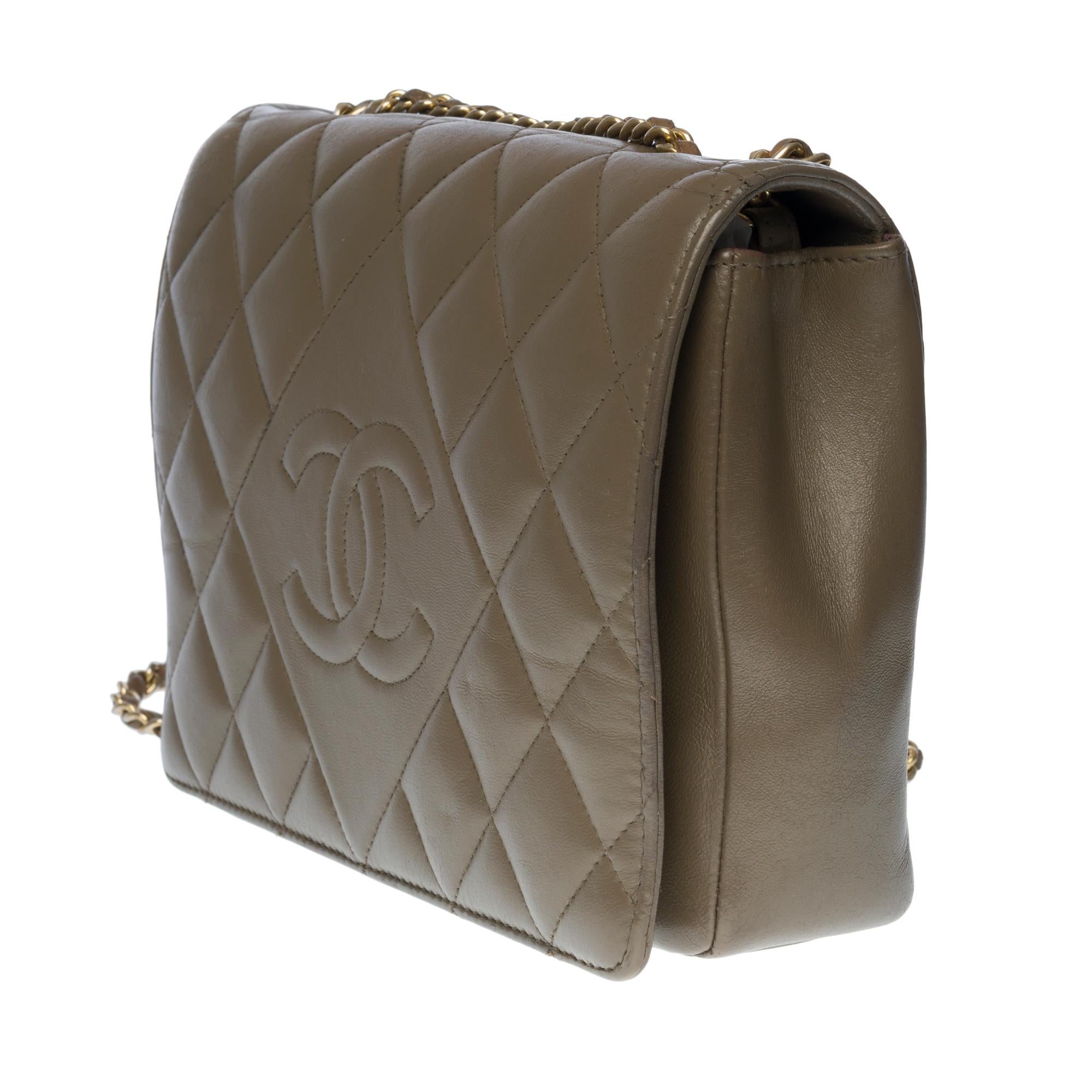 Gray Amazing Chanel Classic Full Flap shoulder bag in Taupe quilted leather, SHW