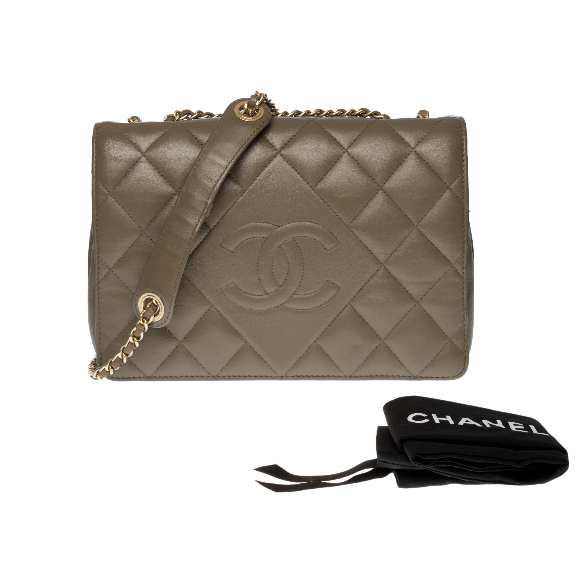 Amazing Chanel Classic Full Flap shoulder bag in Taupe quilted leather, SHW 4