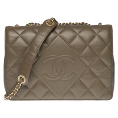 Amazing Chanel Classic Full Flap shoulder bag in Taupe quilted leather, SHW