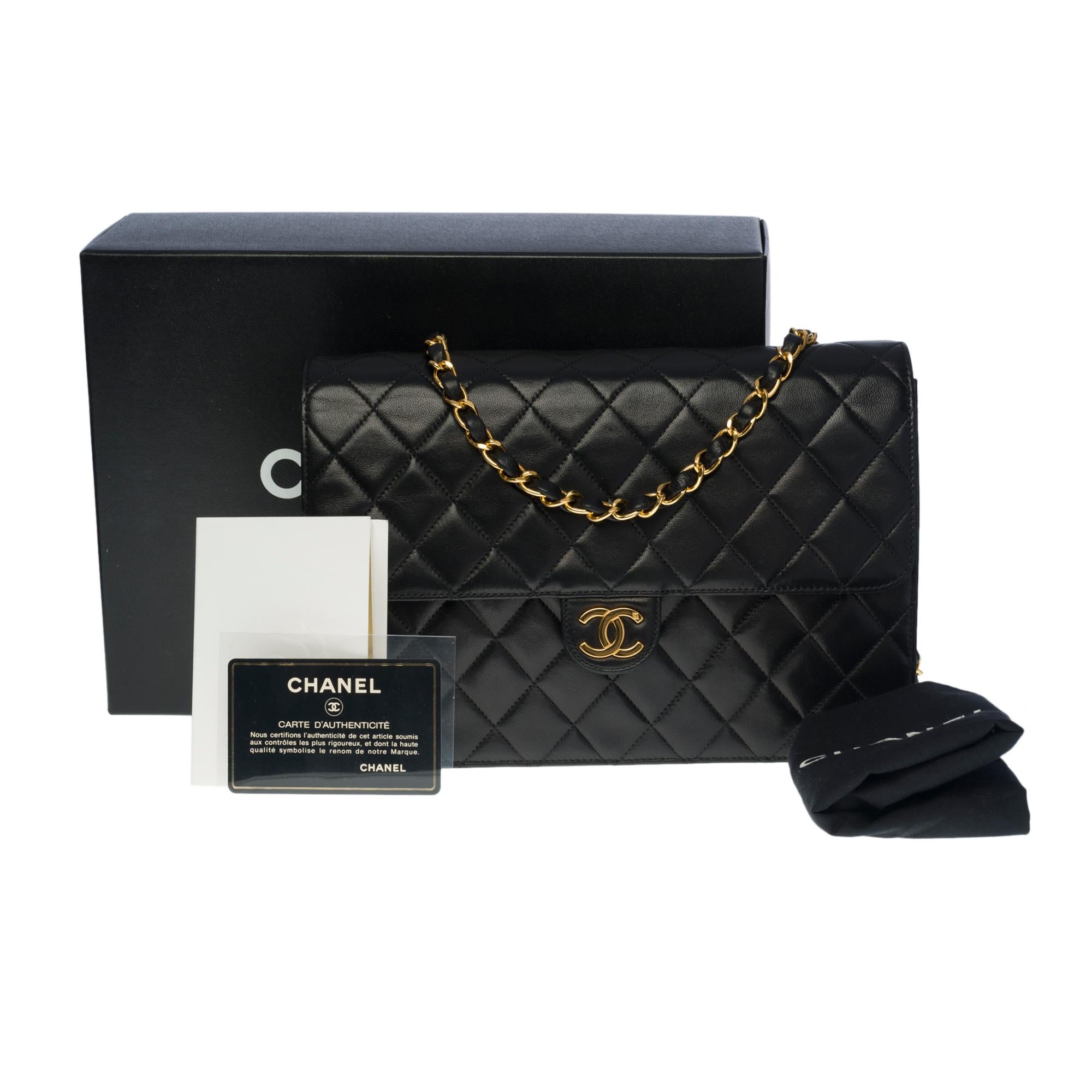 Amazing Chanel Classic shoulder flap bag in black quilted lambskin, GHW 7