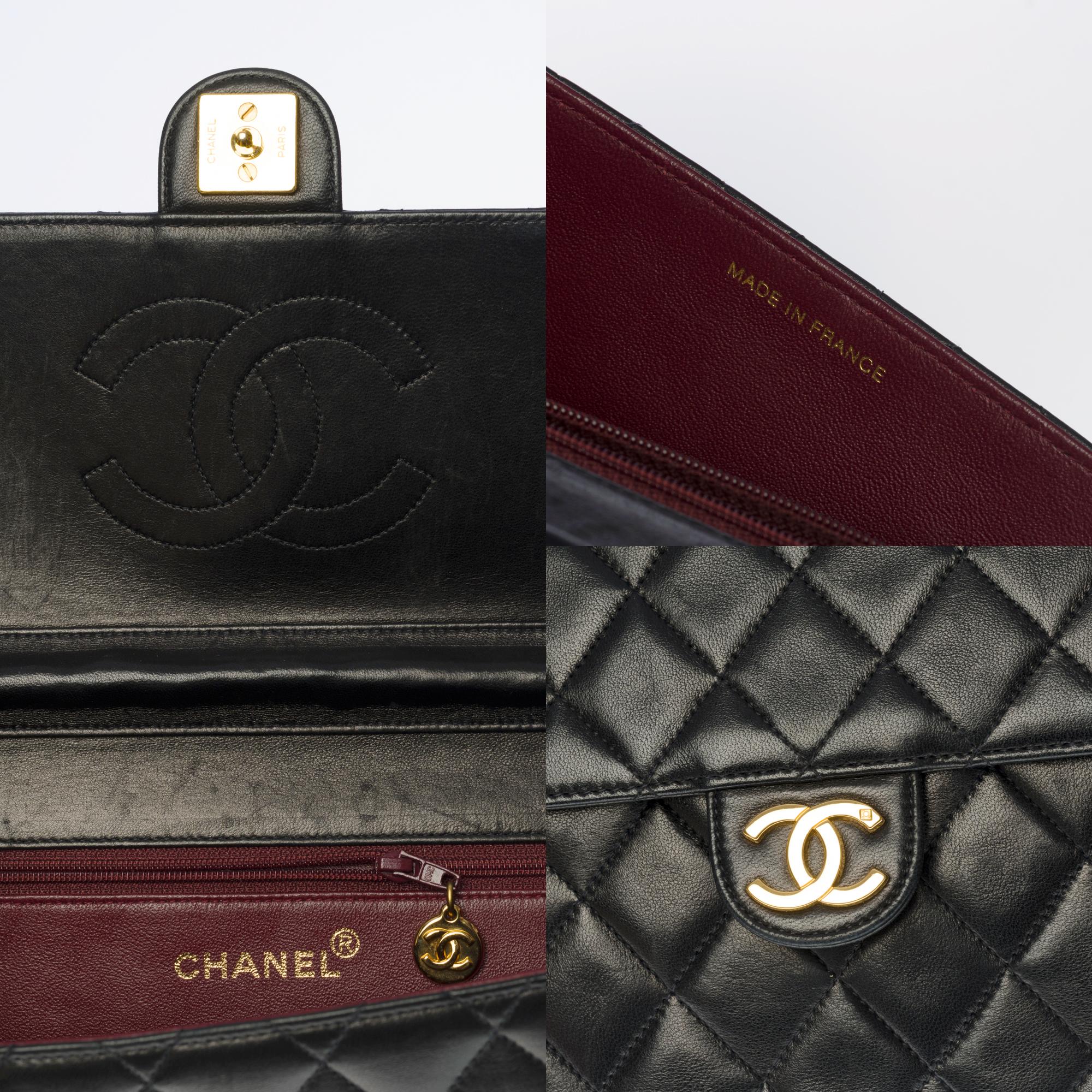 Amazing Chanel Classic shoulder flap bag in black quilted lambskin, GHW 1