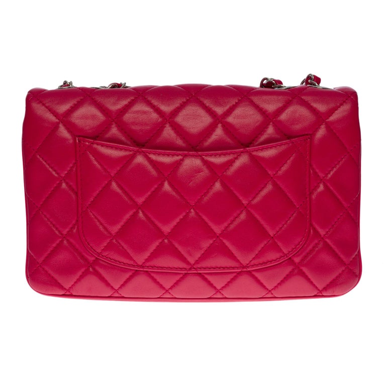 Amazing Chanel Classic shoulder Flap bag in red quilted lambskin leather ,  SHW