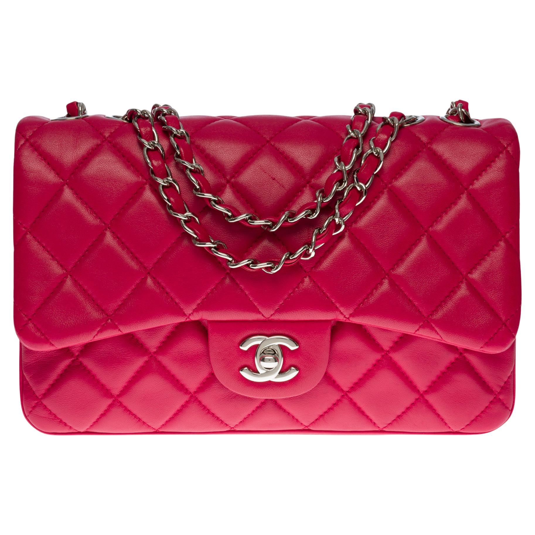 Amazing Chanel Classic shoulder Flap bag in red quilted lambskin leather ,  SHW