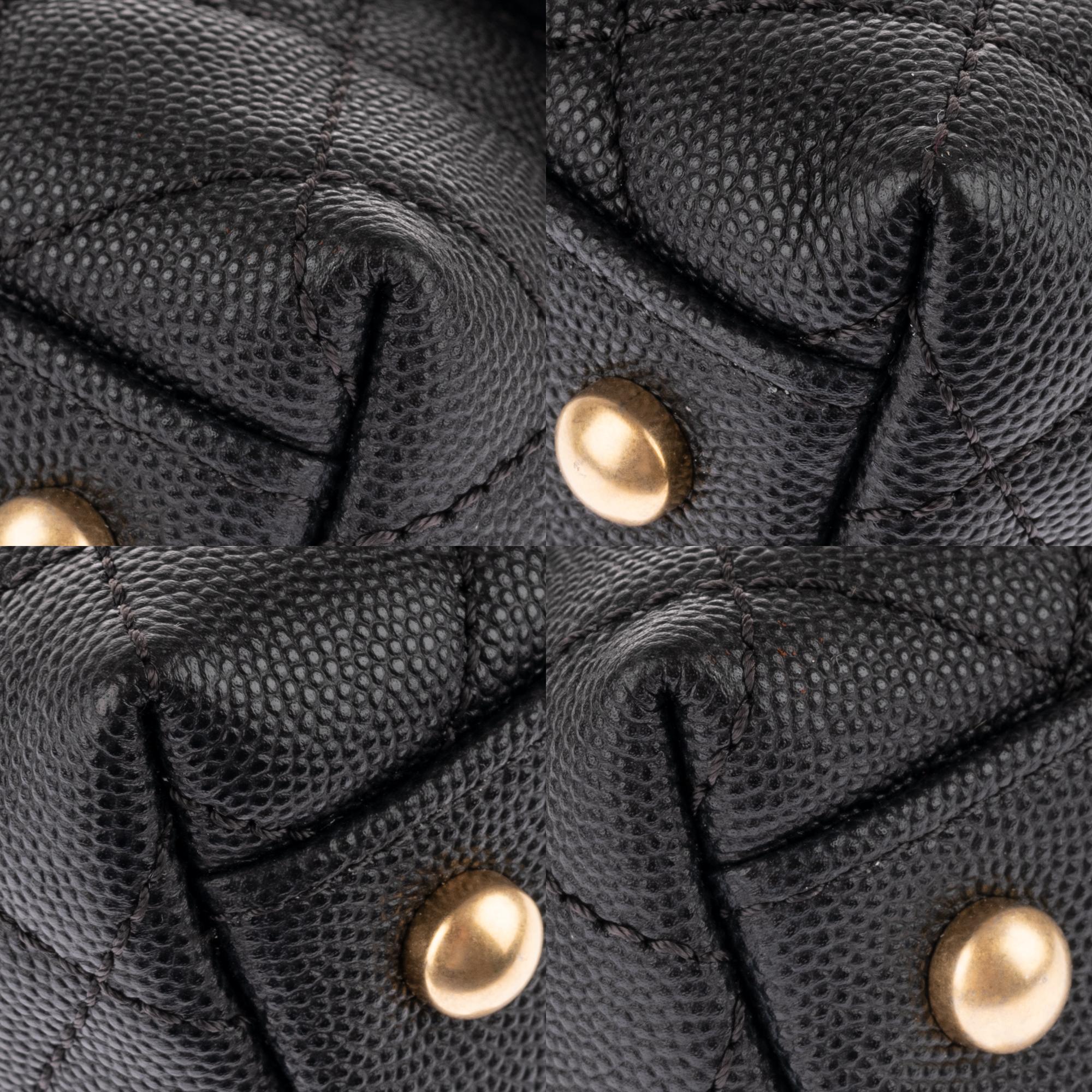 Amazing Chanel Coco handbag in black caviar leather, handle in brown lizard ! 3