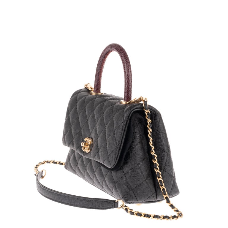 Chanel Black Caviar Flap Bag W CoCo Exotic Leather Handle