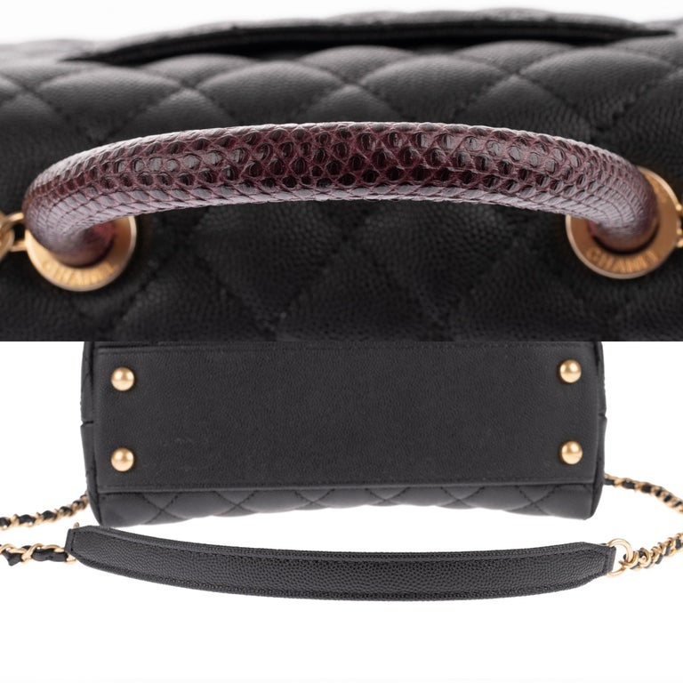 Amazing Chanel Coco handbag in black caviar leather, handle in