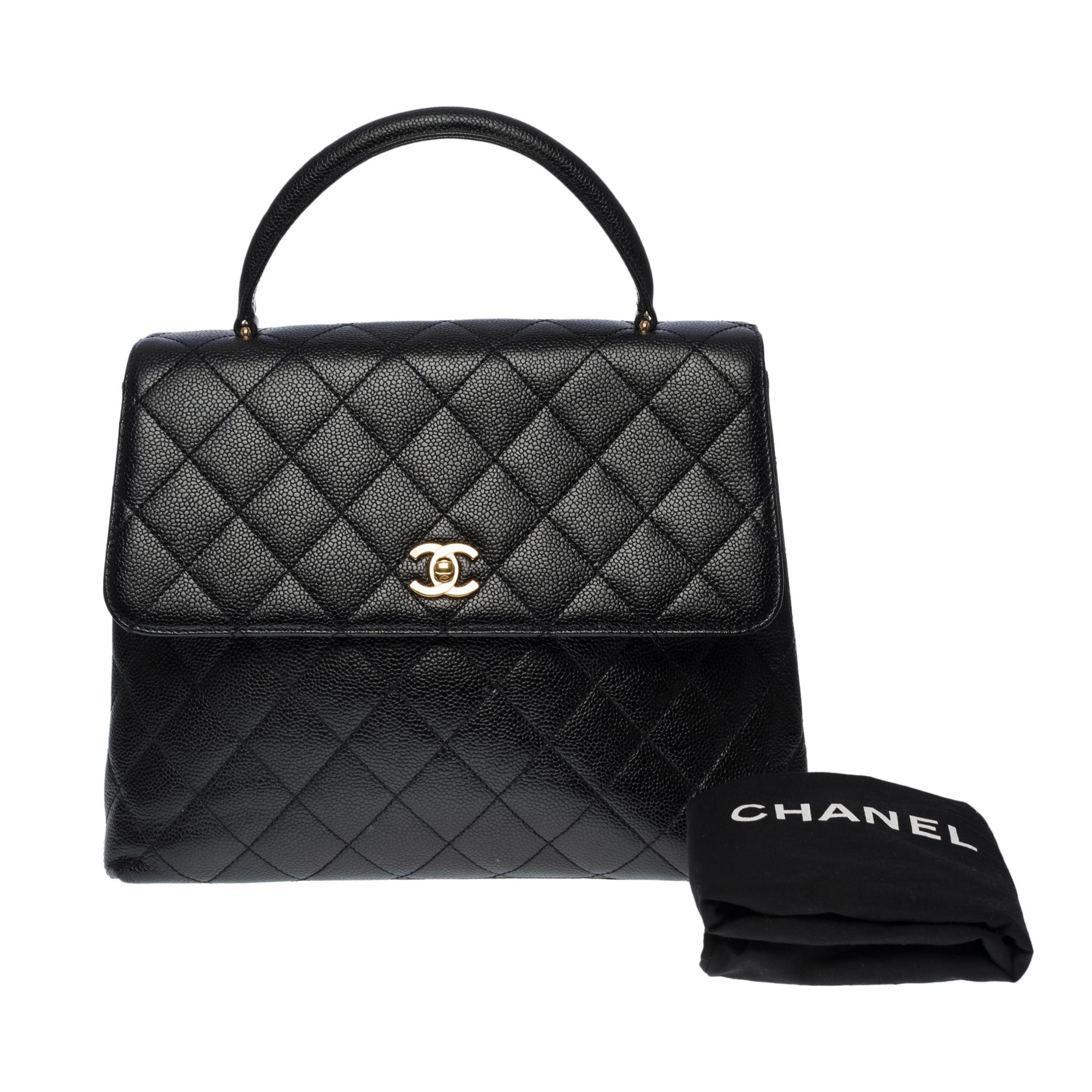Amazing Chanel Coco handle handbag in black caviar quilted leather, GHW 3