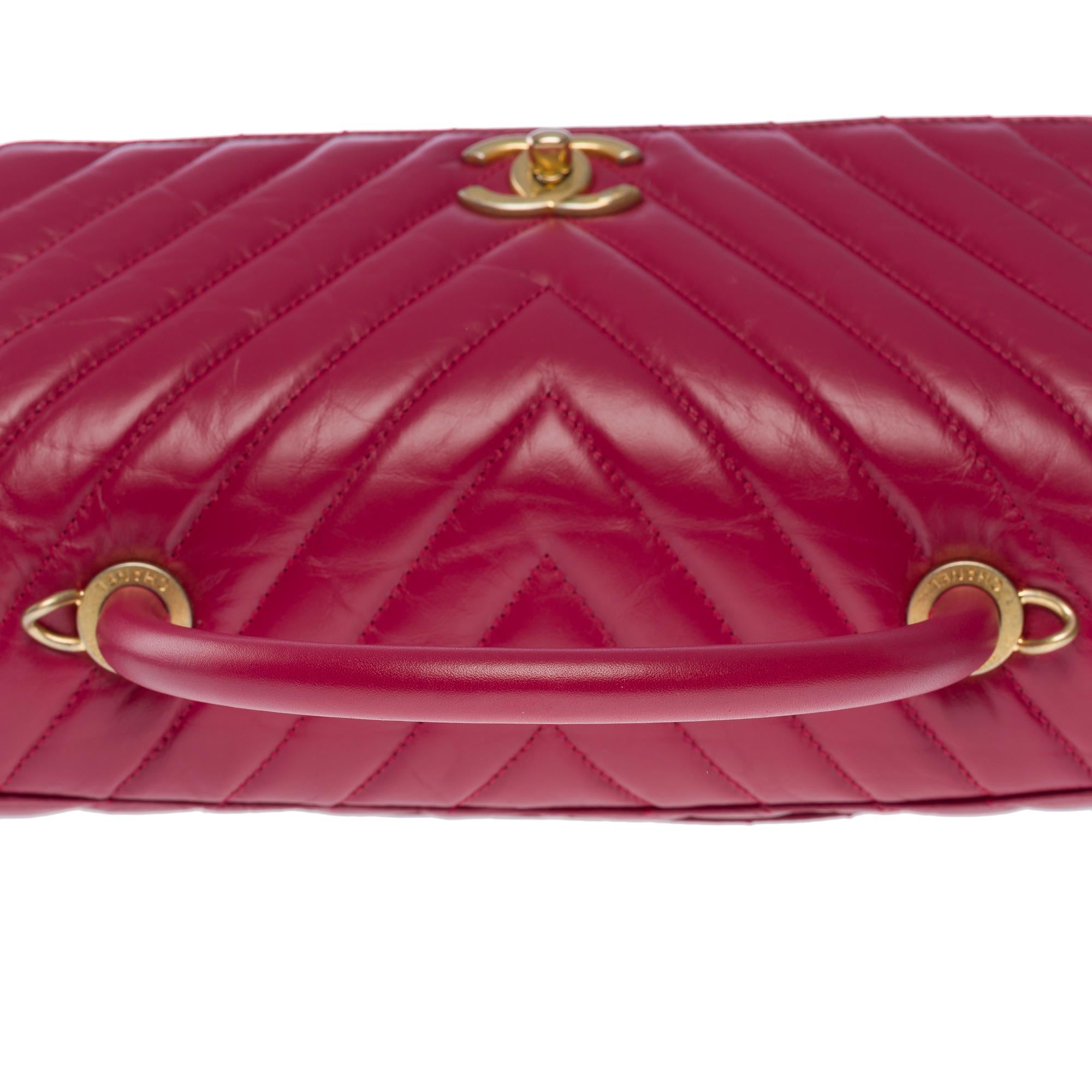 Amazing Chanel Coco handle handbag in Red lambskin leather, MGHW For Sale 6