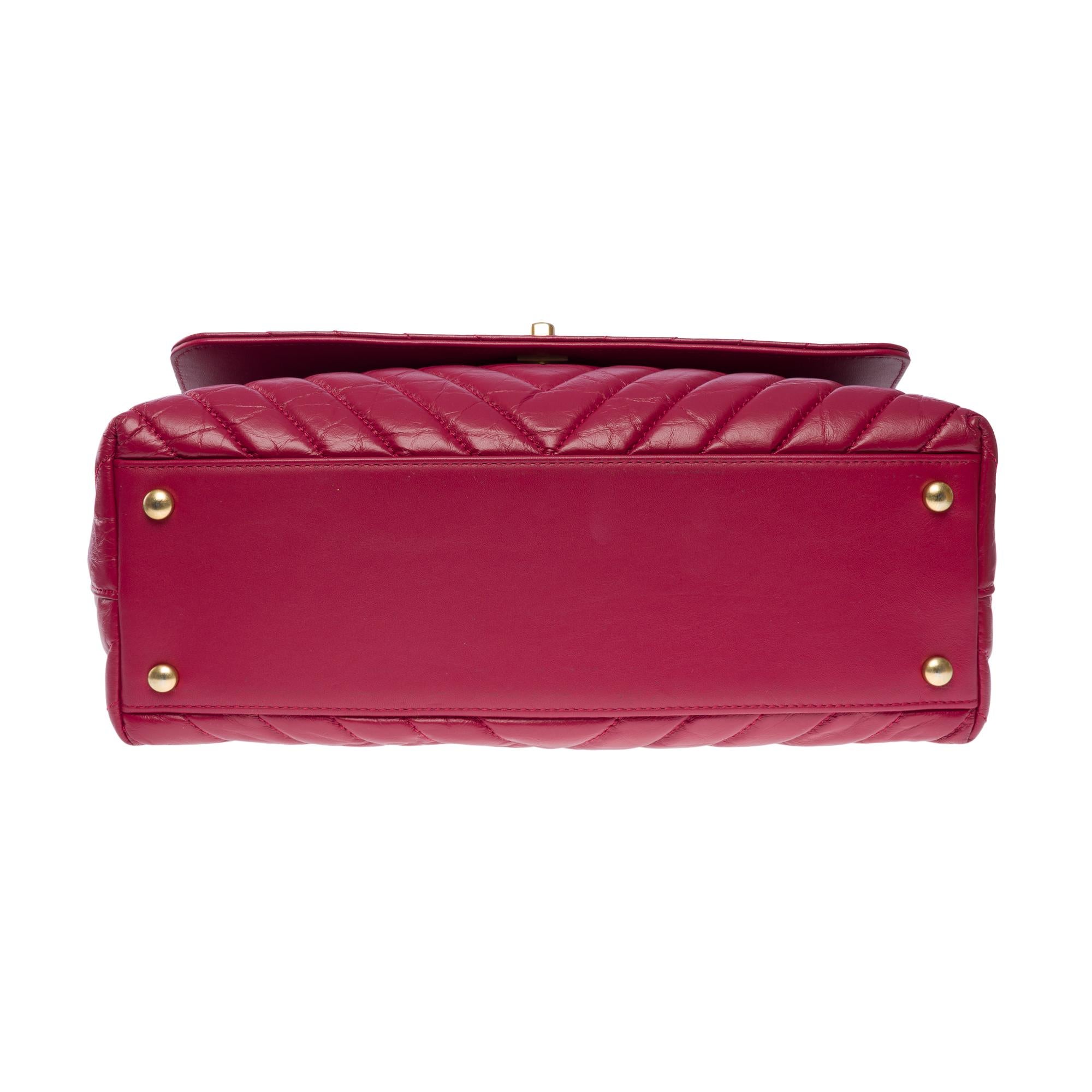 Außergewöhnliche Chanel Coco-Handtasche mit Griff aus rotem Lammfellleder, MGHW im Angebot 5