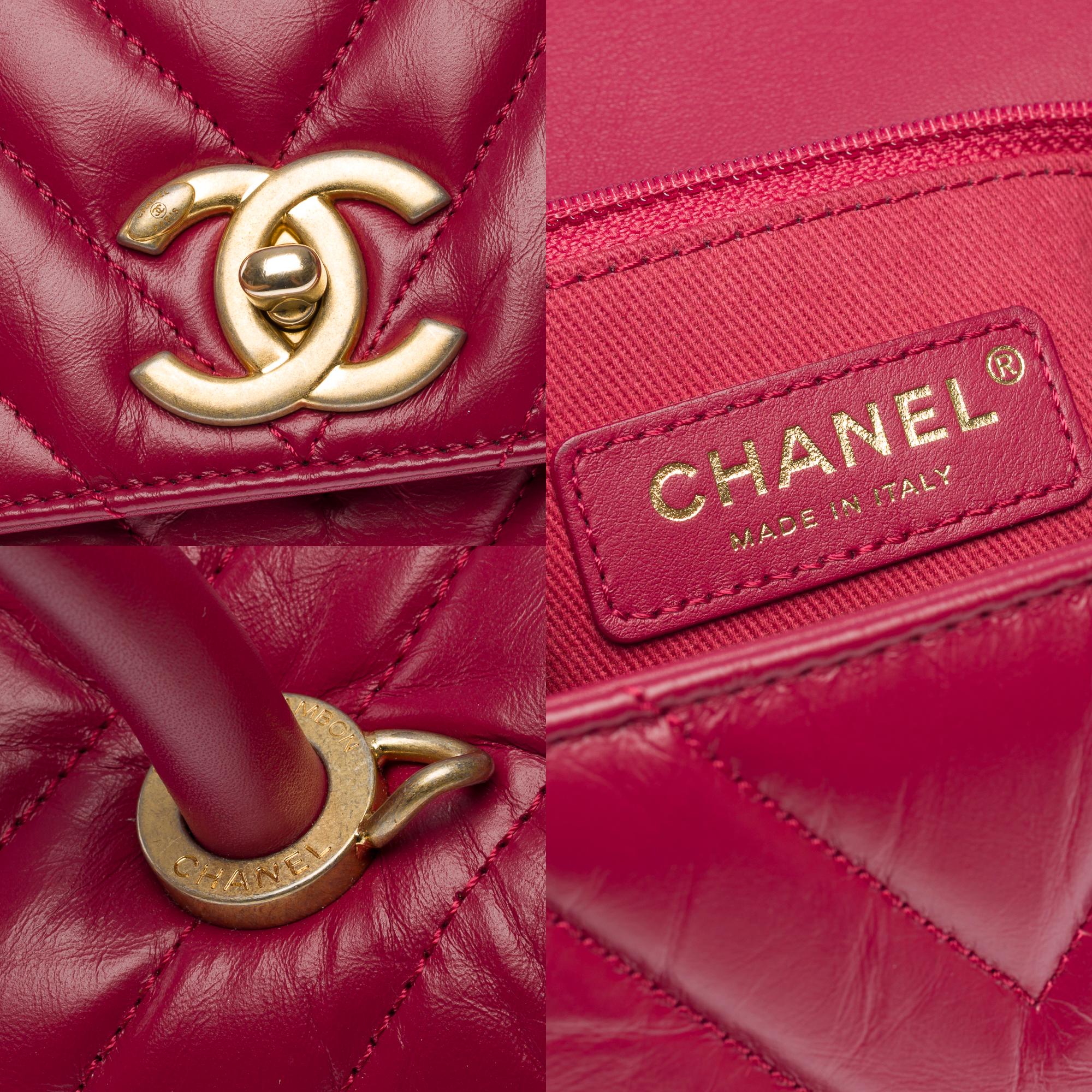 Außergewöhnliche Chanel Coco-Handtasche mit Griff aus rotem Lammfellleder, MGHW im Angebot 1
