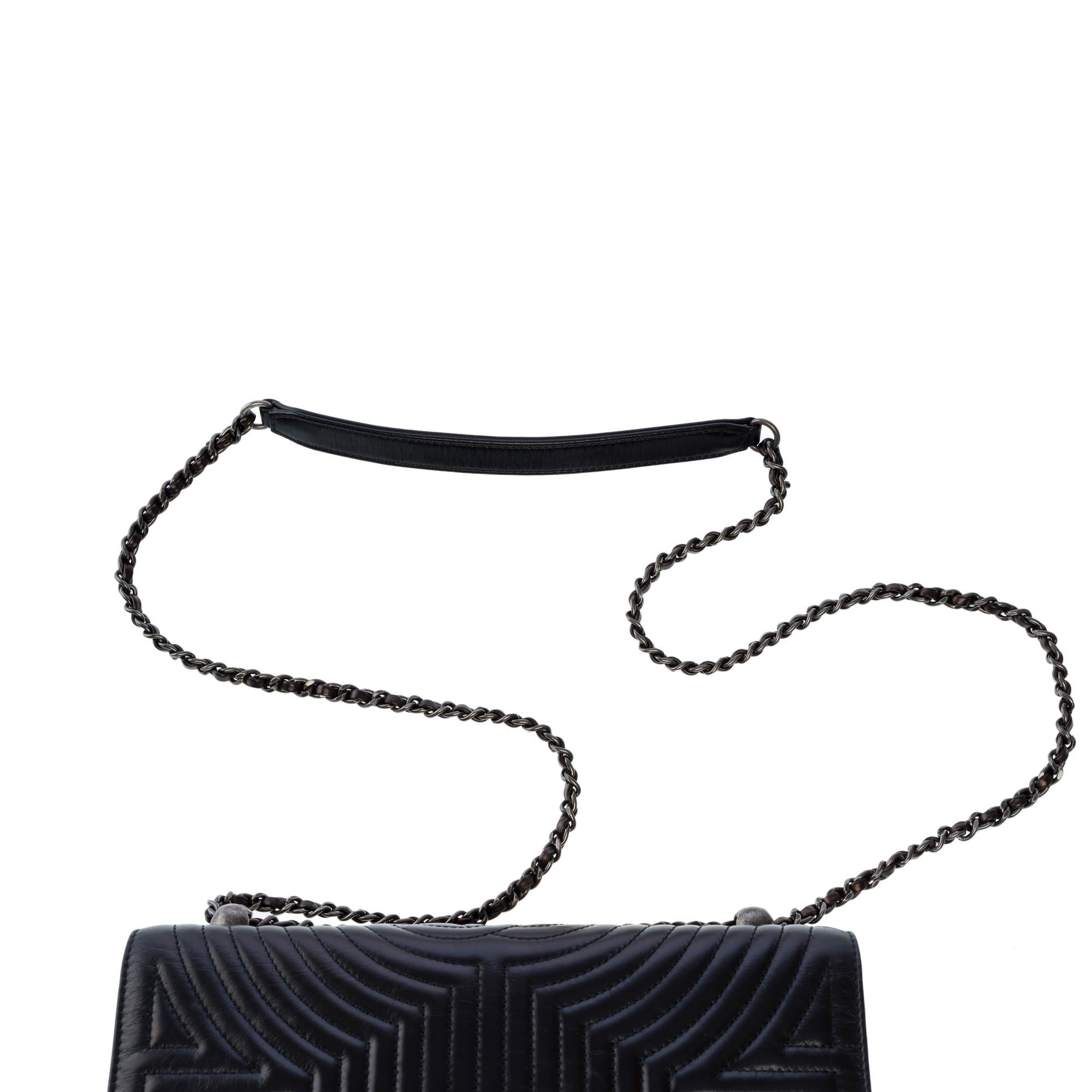 Amazing Chanel Coco shoulder flap bag in black quilted leather, ASHW For Sale 5