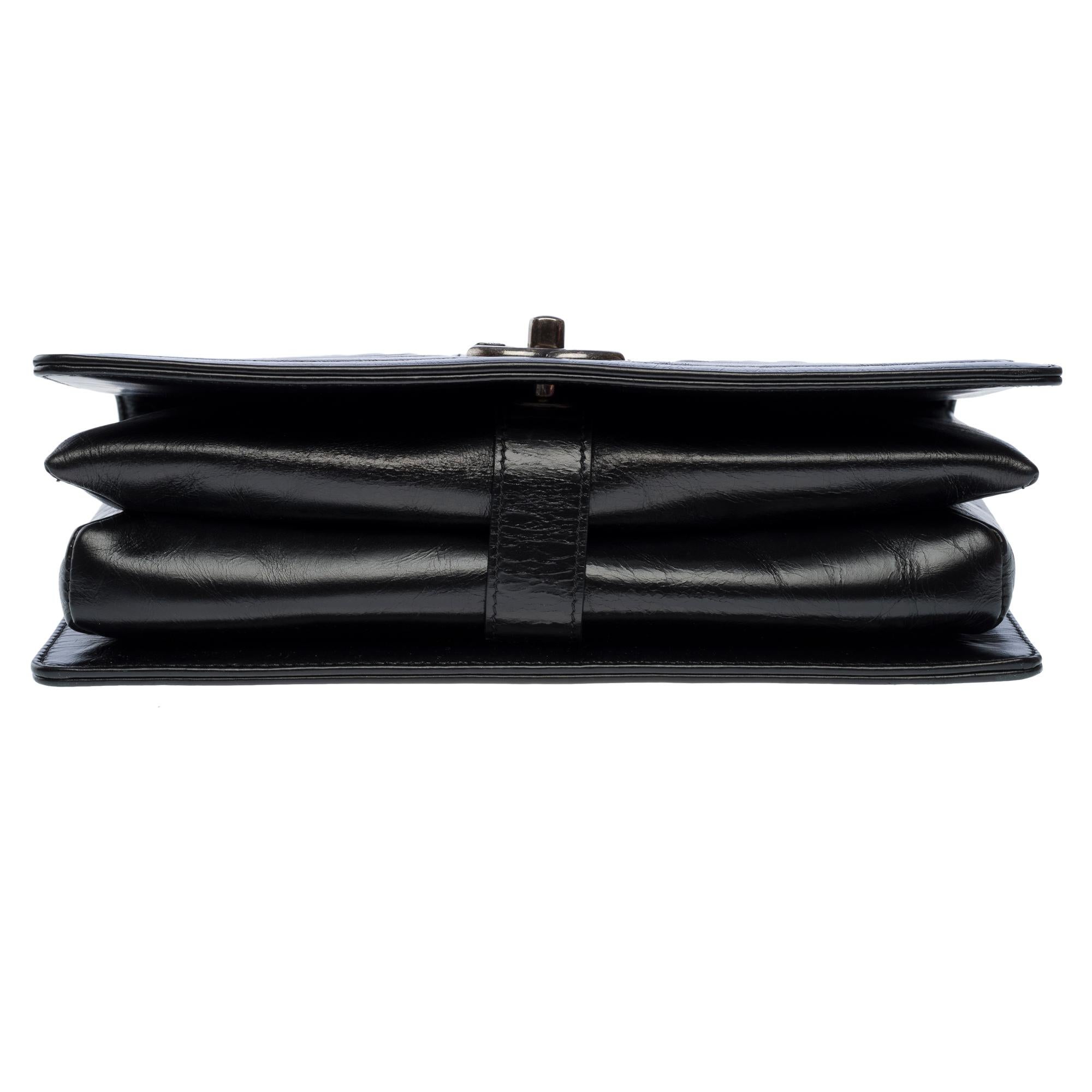 Amazing Chanel Coco shoulder flap bag in black quilted leather, ASHW For Sale 6