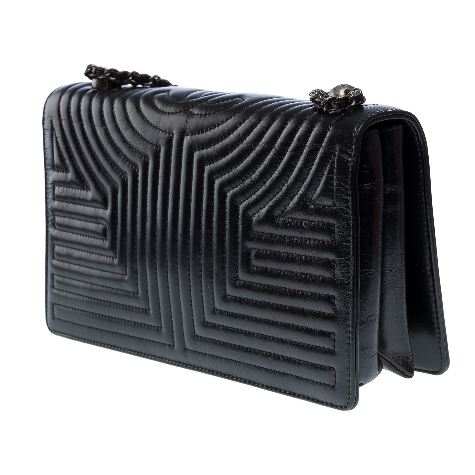 Amazing Chanel Coco shoulder flap bag in black quilted leather, ASHW For Sale 1
