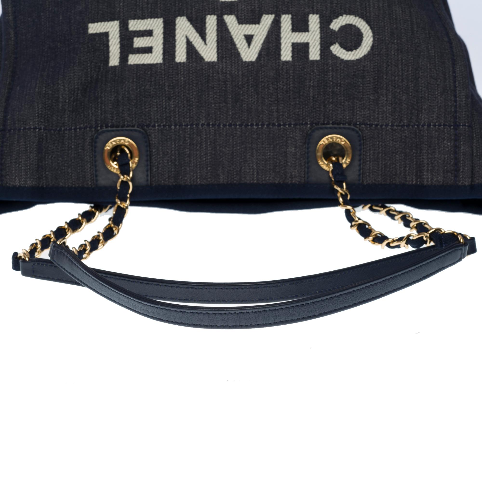 Amazing Chanel Deauville Tote bag in blue denim canvas, GHW For Sale 1