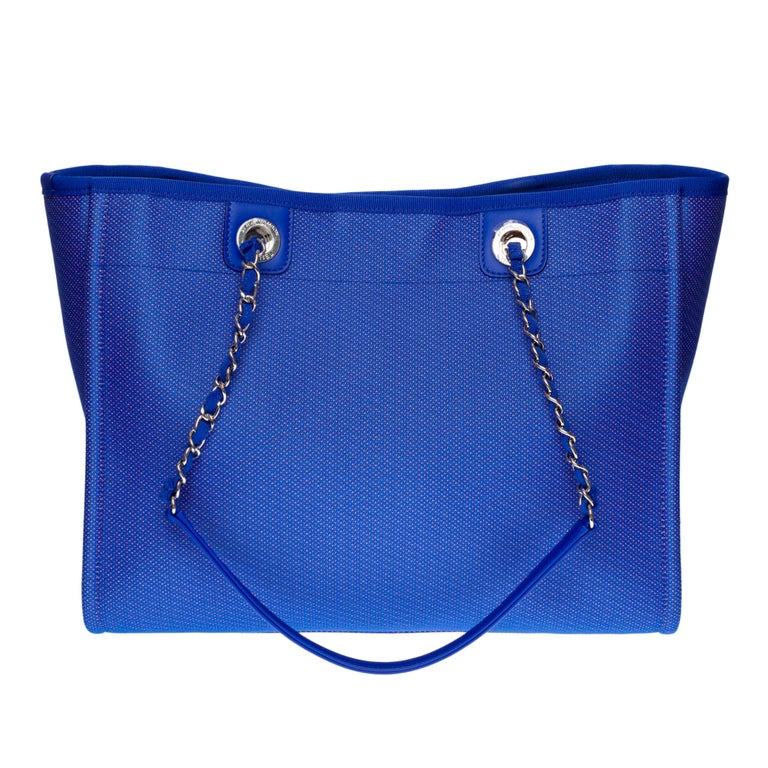 Amazing Chanel Deauville Tote bag in blue electric and orange
