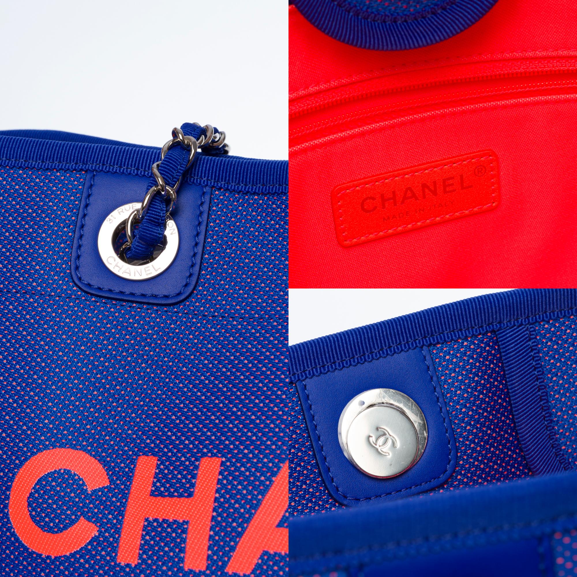 Außergewöhnliche Chanel Deauville Tragetasche aus blauem und orangefarbenem Segeltuch, SHW Damen