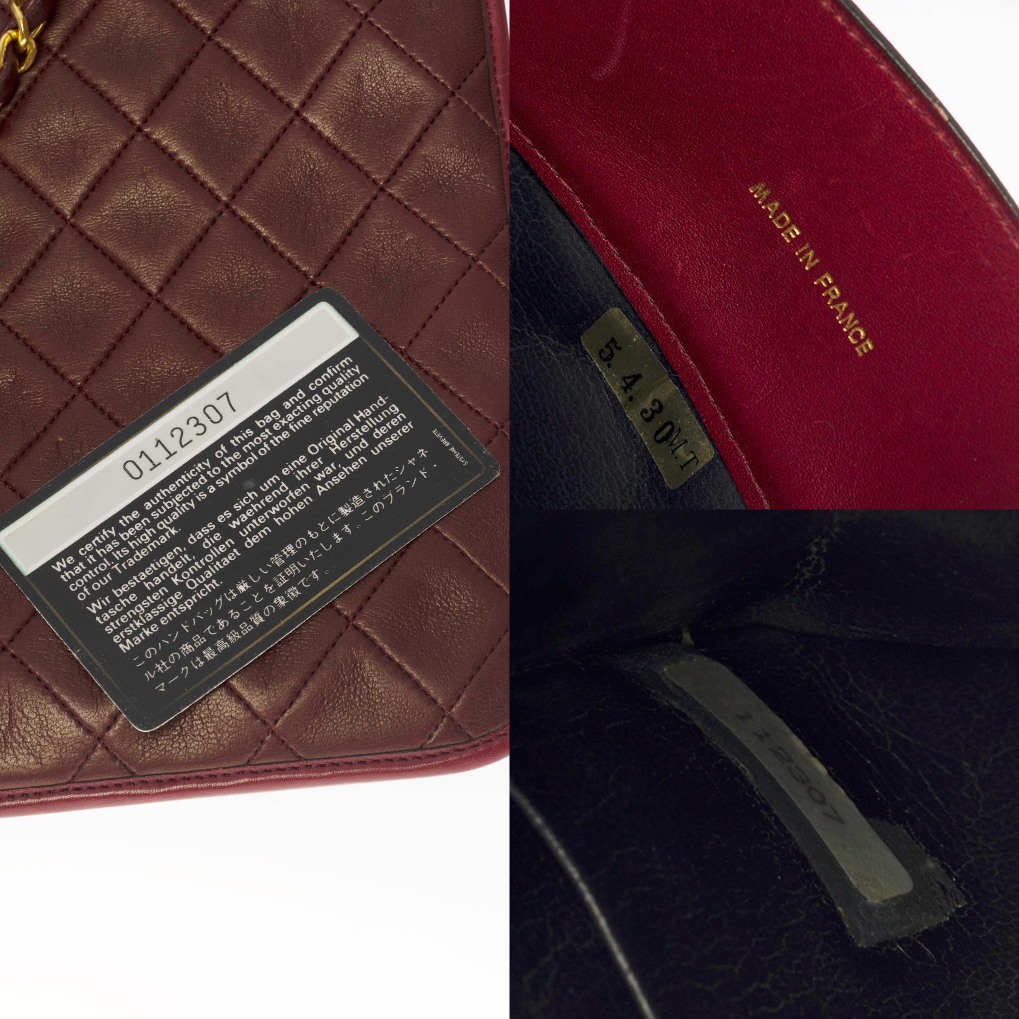 Black Amazing Chanel Flat Tote bag in burgundy quilted lambskin, GHW