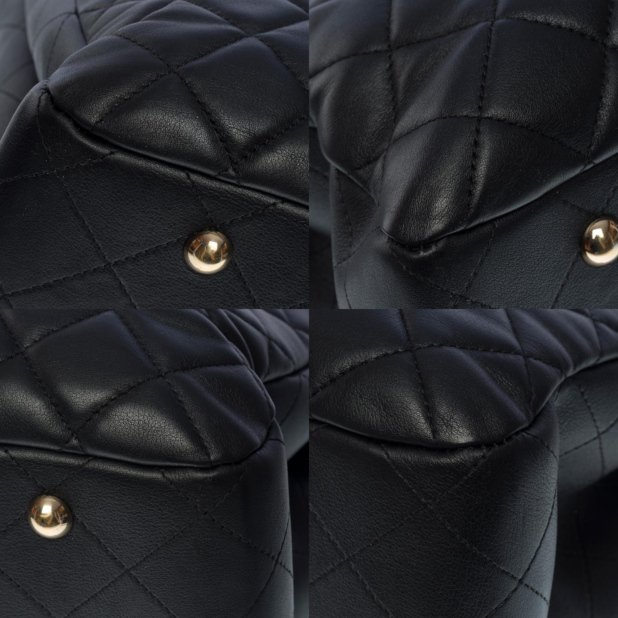 Amazing Chanel Grand Shopping Tote bag in black quilted lambskin leather, SHW 7