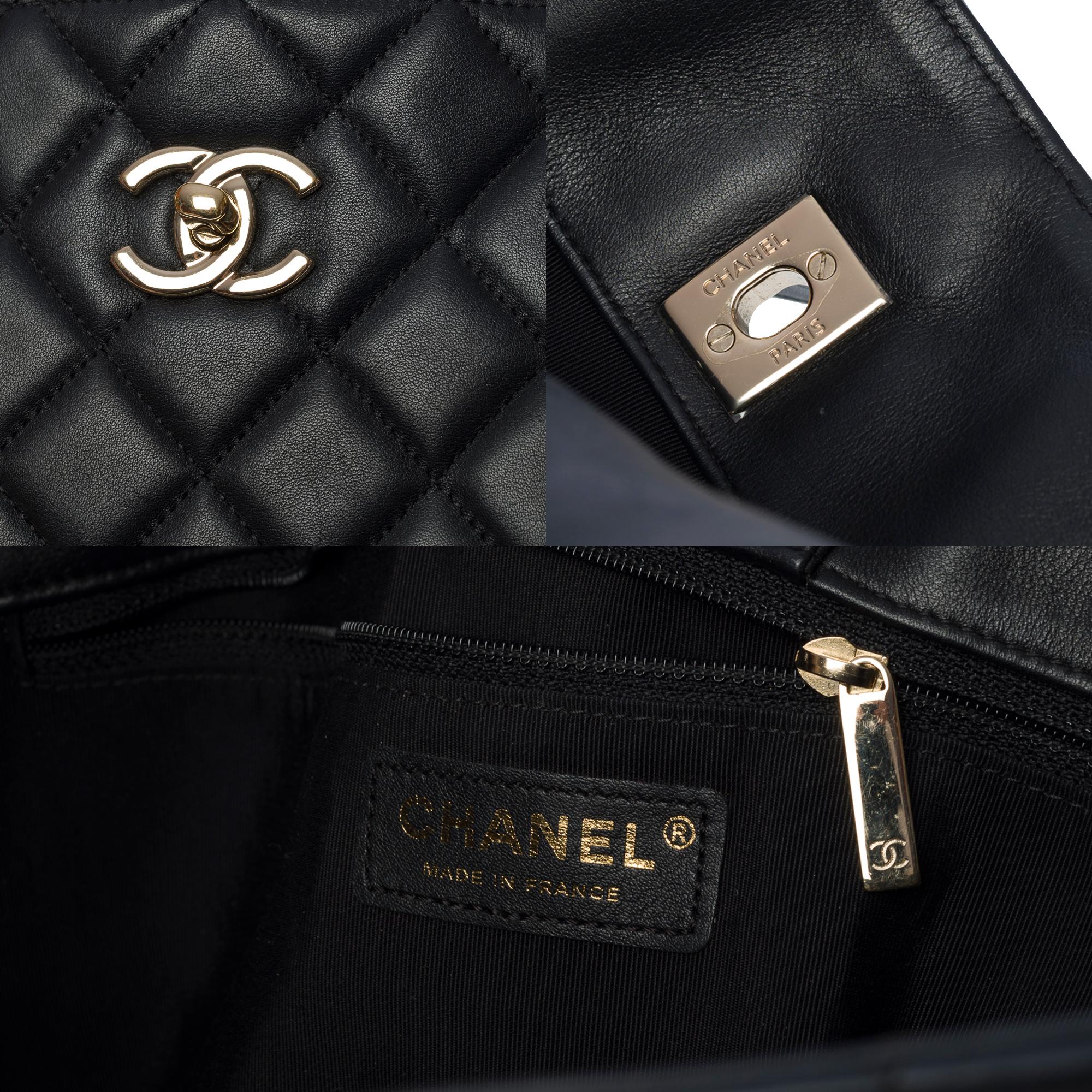 Amazing Chanel Grand Shopping Tote bag in black quilted lambskin leather, SHW 2