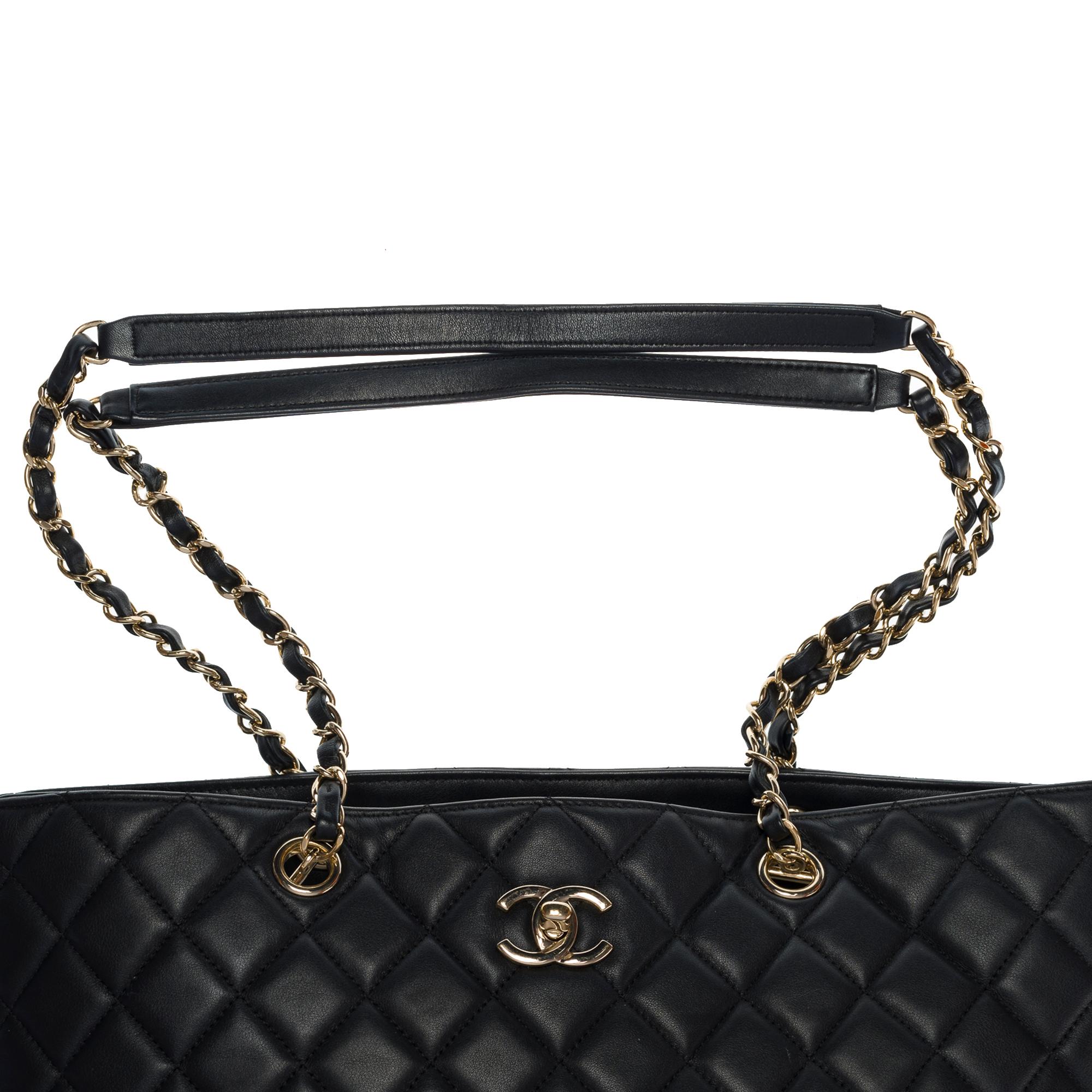 Amazing Chanel Grand Shopping Tote bag in black quilted lambskin leather, SHW 5