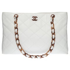 Außergewöhnliche Chanel Grand Shopping Tote Bag aus weißem Kaviarleder