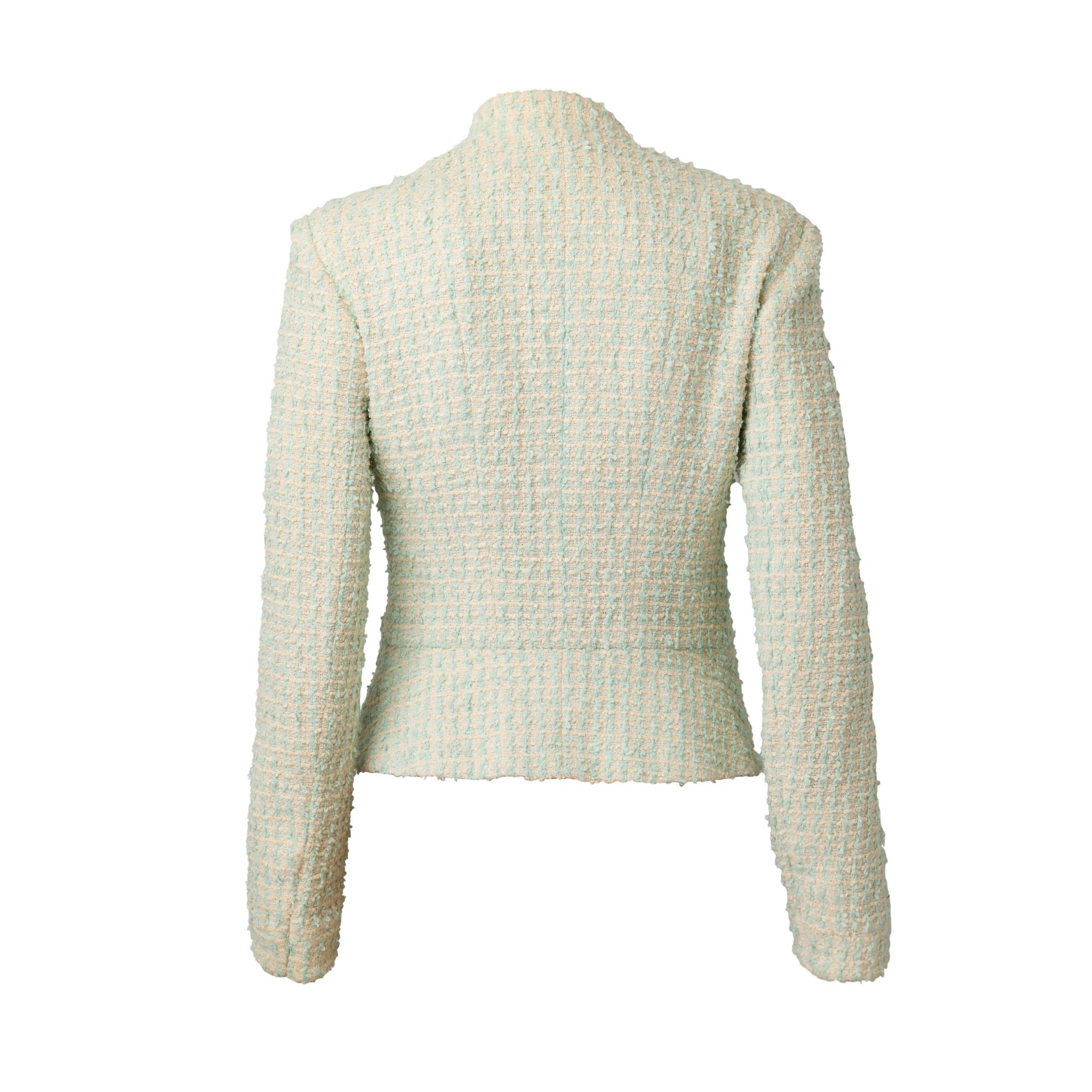 Beige Amazing Chanel Jacket in beige and pastel green tweed