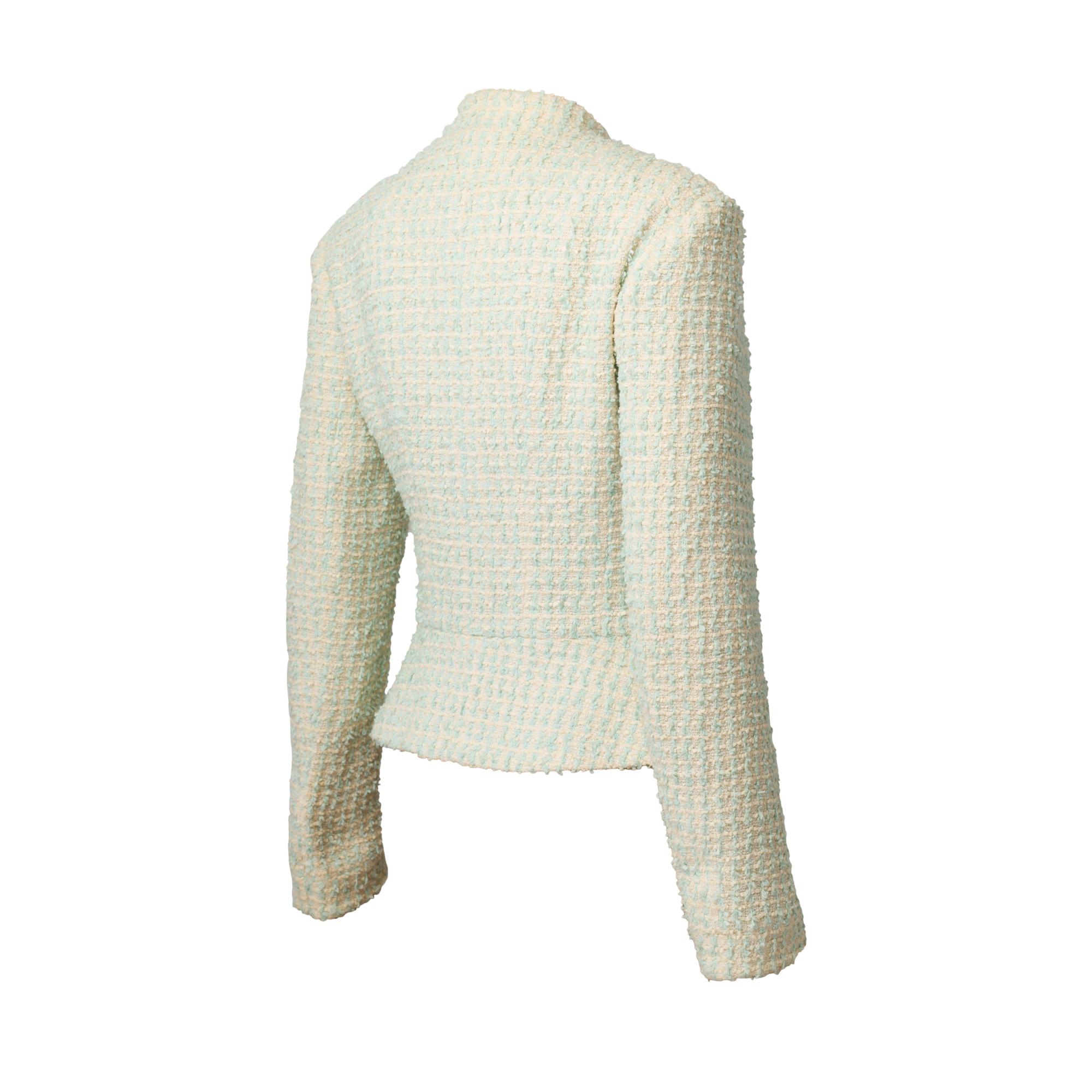 Amazing Chanel Jacket in beige and pastel green tweed In Good Condition In Paris, IDF
