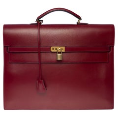 Amazing Chanel Kelly Dépêches Briefcase in Red H box calf leather, GHW