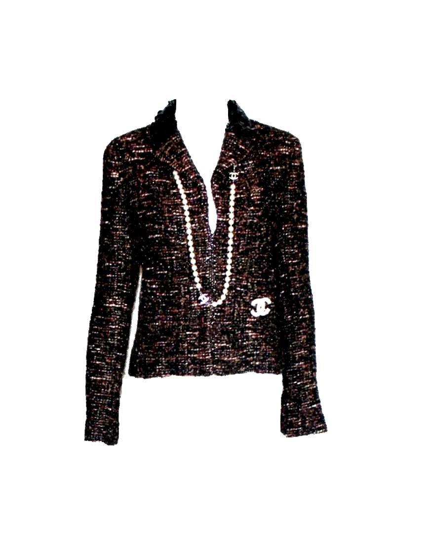 Noir Superbe blazer fantaisie Chanel en tweed métallisé bordé de sequins en vente