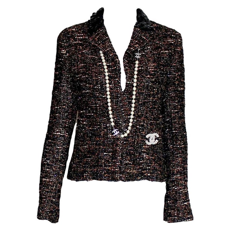 Amazing Chanel Metallic Fantasy Tweed Sequin Trimmed Jacket Blazer For Sale  at 1stDibs