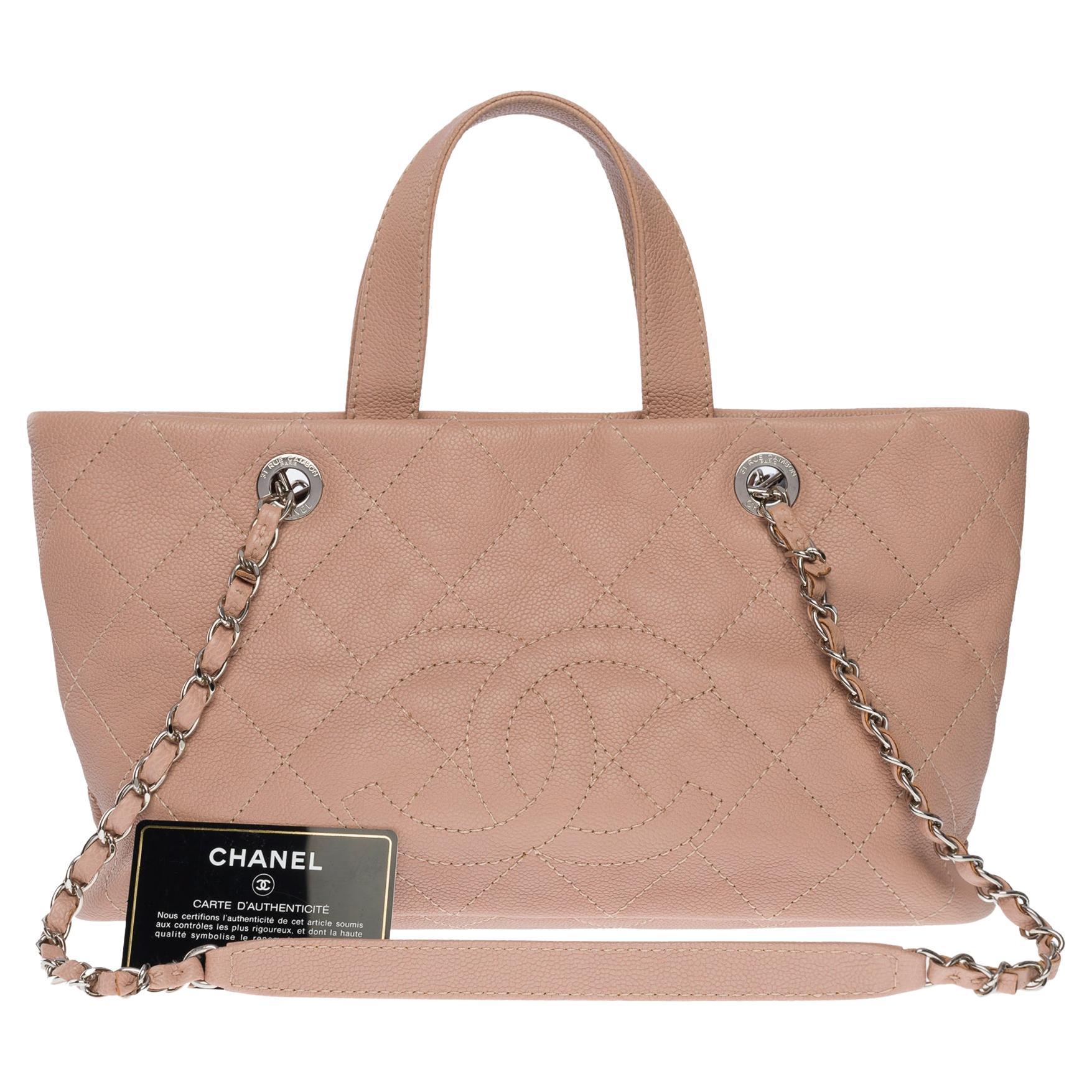 Amazing Chanel Mini shopping Tote bag in Pink Caviar quilted leather, SHW