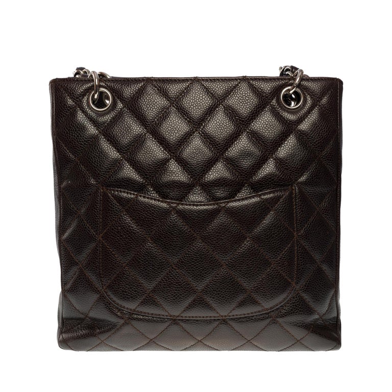 Chanel Petit Shopping Tote bag (PST) in brown Caviar quilted leather, SH