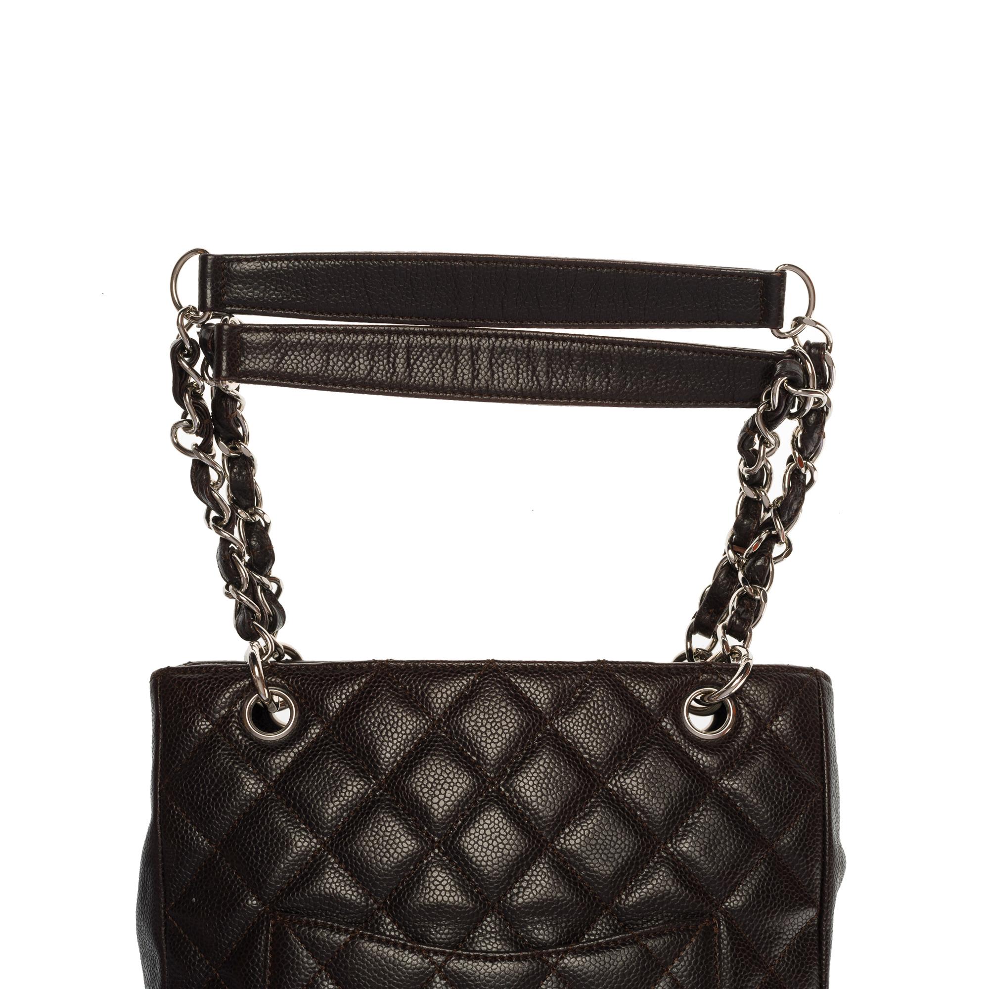  Chanel Petit Shopping Tote bag (PST) in brown Caviar quilted leather, SH 2