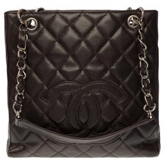 Amazing Chanel Petit Shopping Tote bag (PST) in brown Caviar quilted leather,SHW