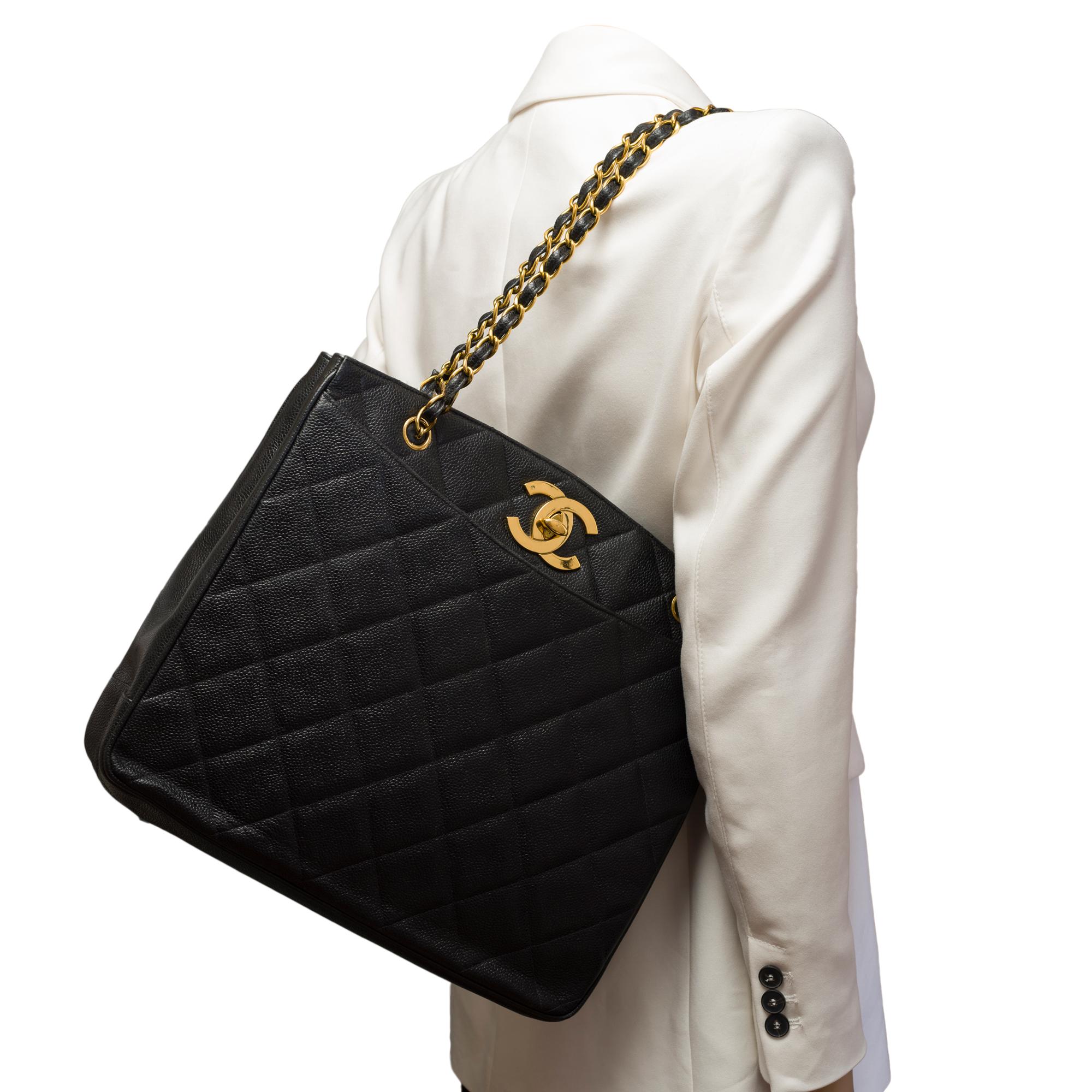 Amazing Chanel Shopping Tote bag in black Caviar quilted leather, GHW 8