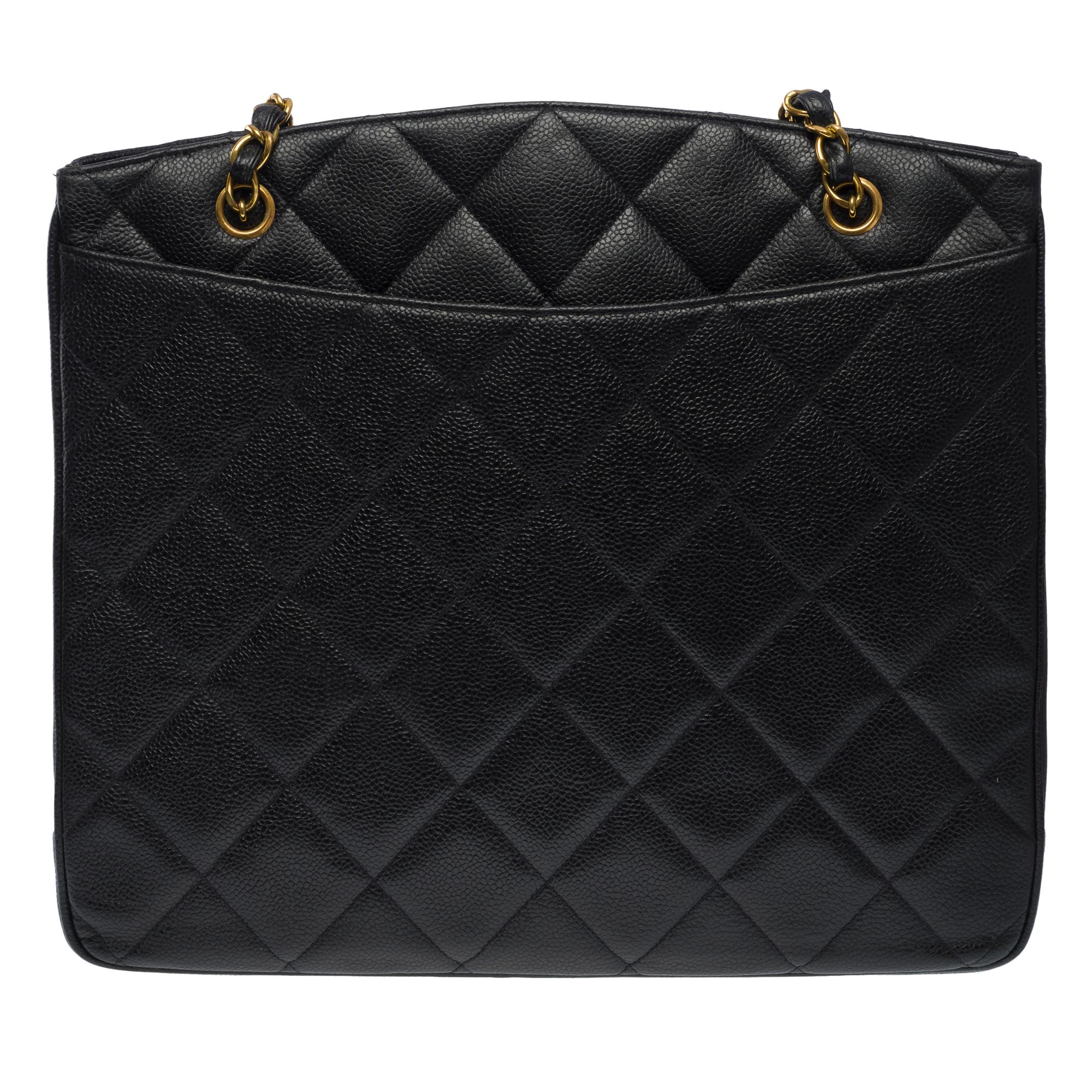 Amazing Chanel Shopping Tote bag in black Caviar quilted leather, GHW In Good Condition In Paris, IDF