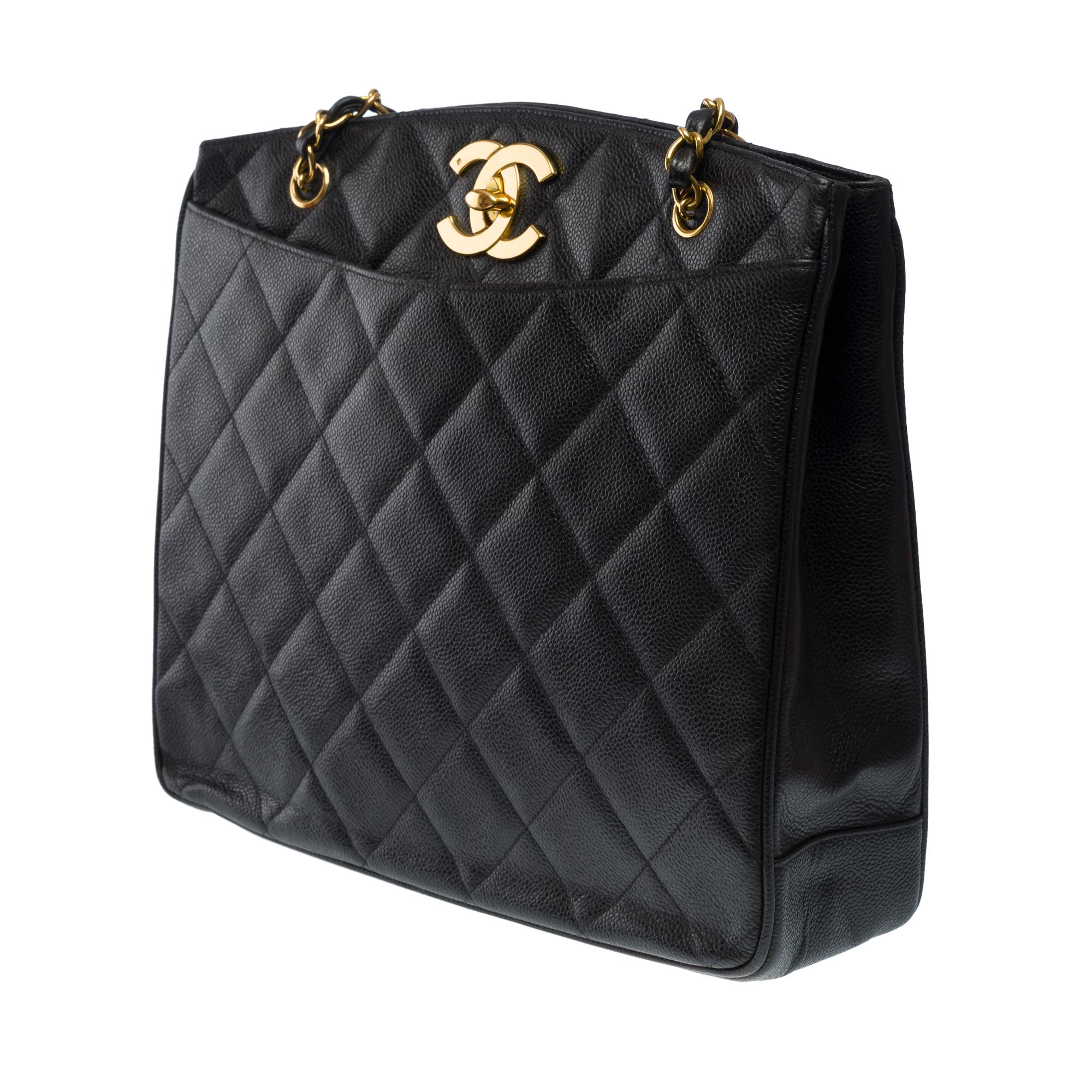 Women's Amazing Chanel Shopping Tote bag in black Caviar quilted leather, GHW