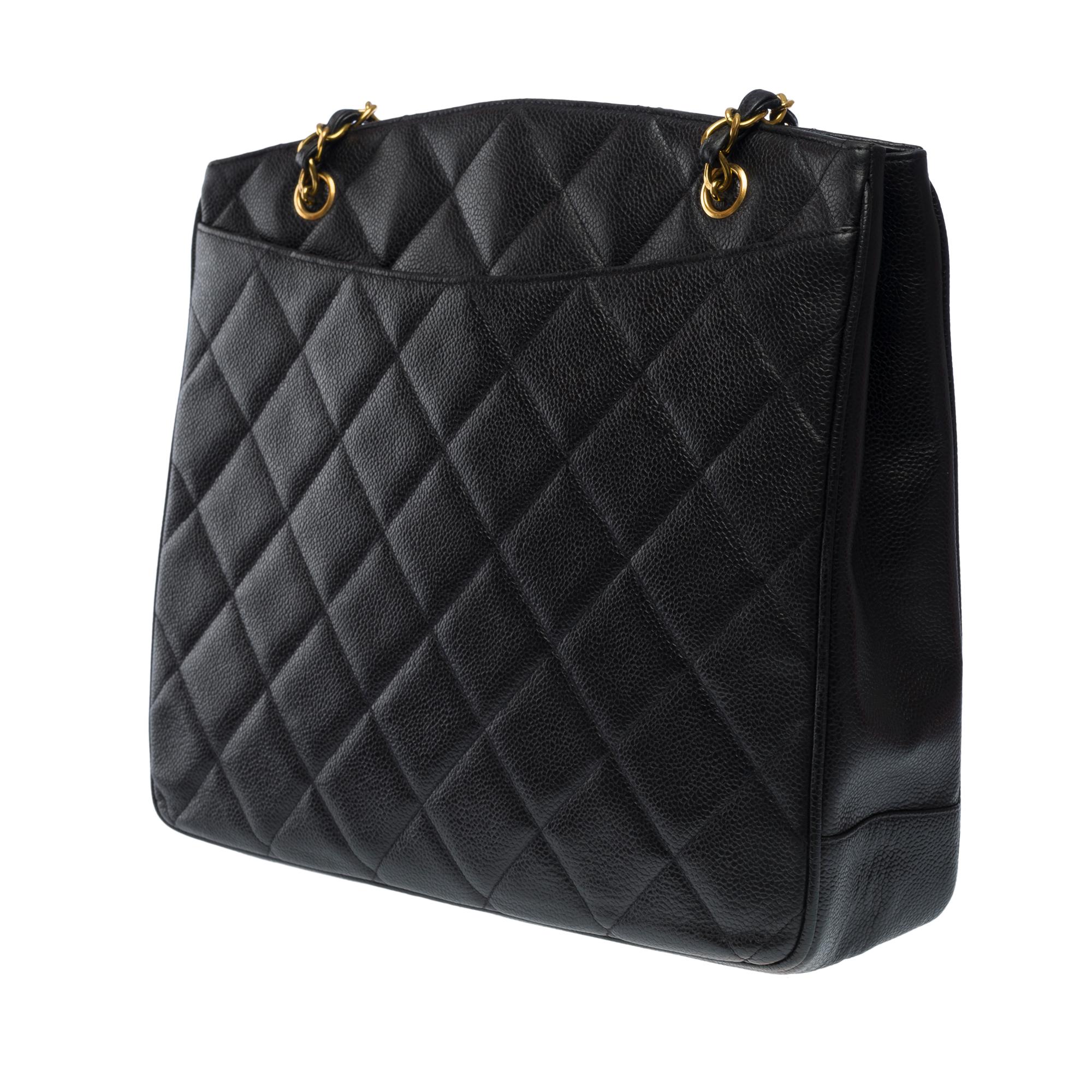 Amazing Chanel Shopping Tote bag in black Caviar quilted leather, GHW 1