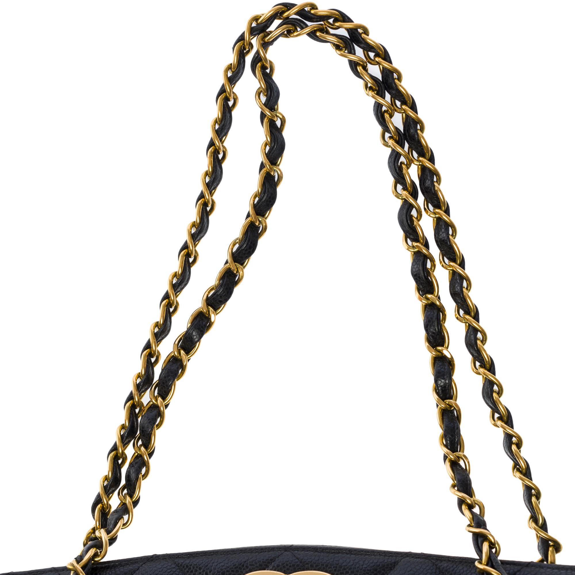 Amazing Chanel Shopping Tote bag in black Caviar quilted leather, GHW 5