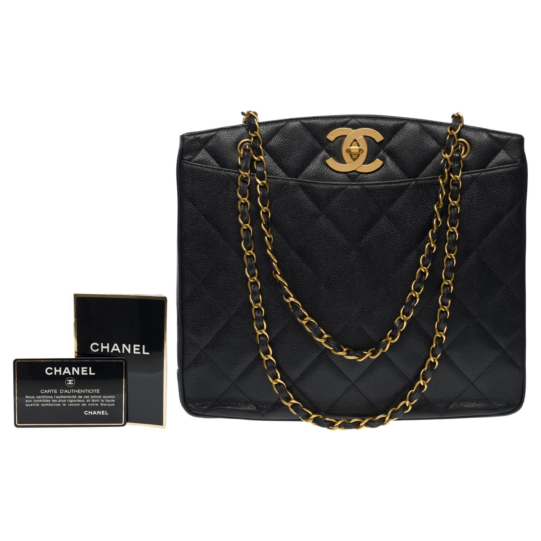 Amazing Chanel Shopping Tote bag in black Caviar quilted leather