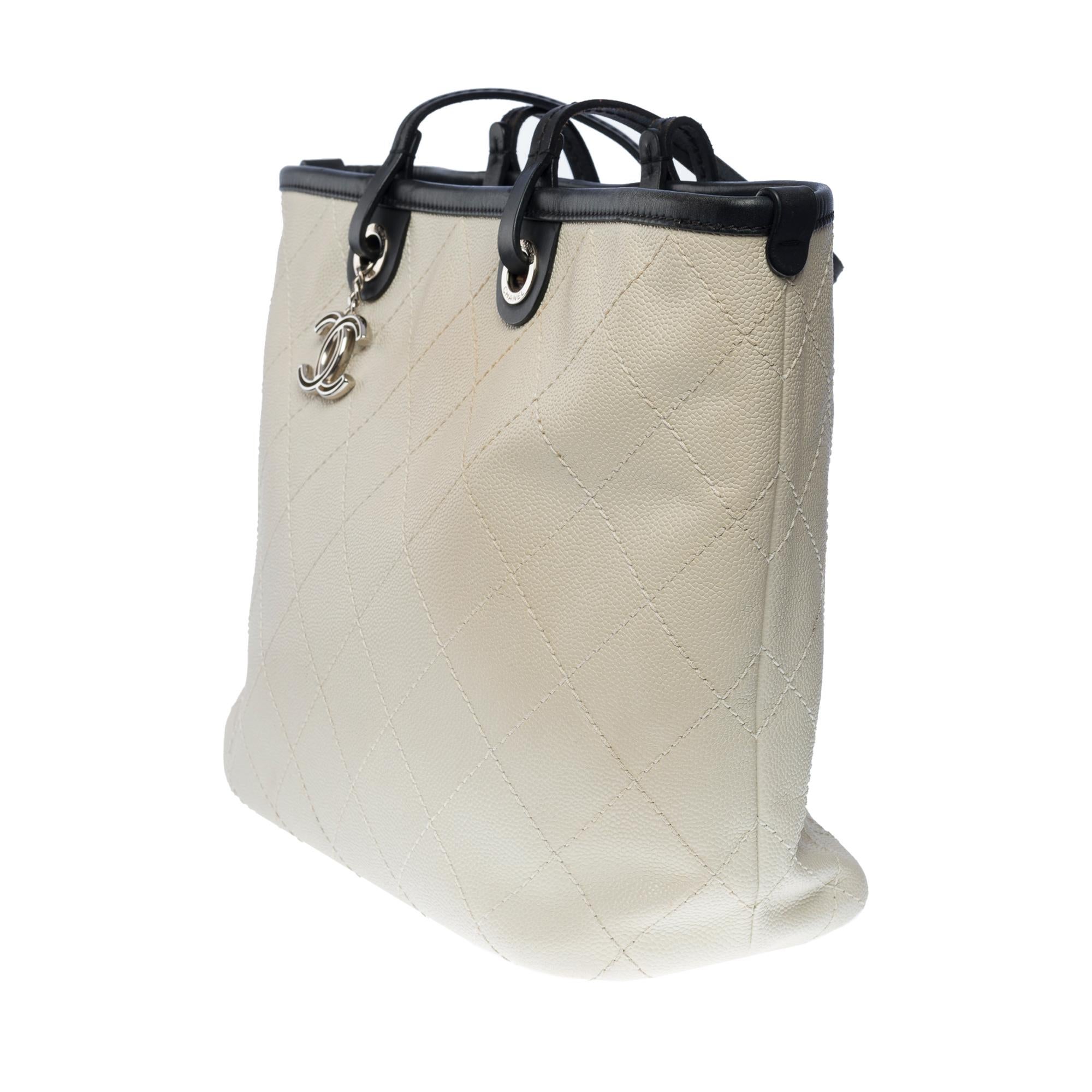 Women's Amazing Chanel Shopping Tote bag in White Caviar quilted leather, SHW