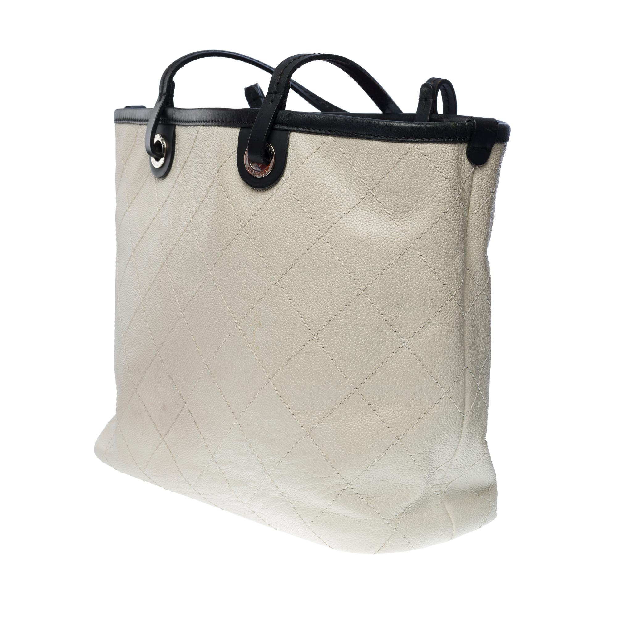 Amazing Chanel Shopping Tote bag in White Caviar quilted leather, SHW 1