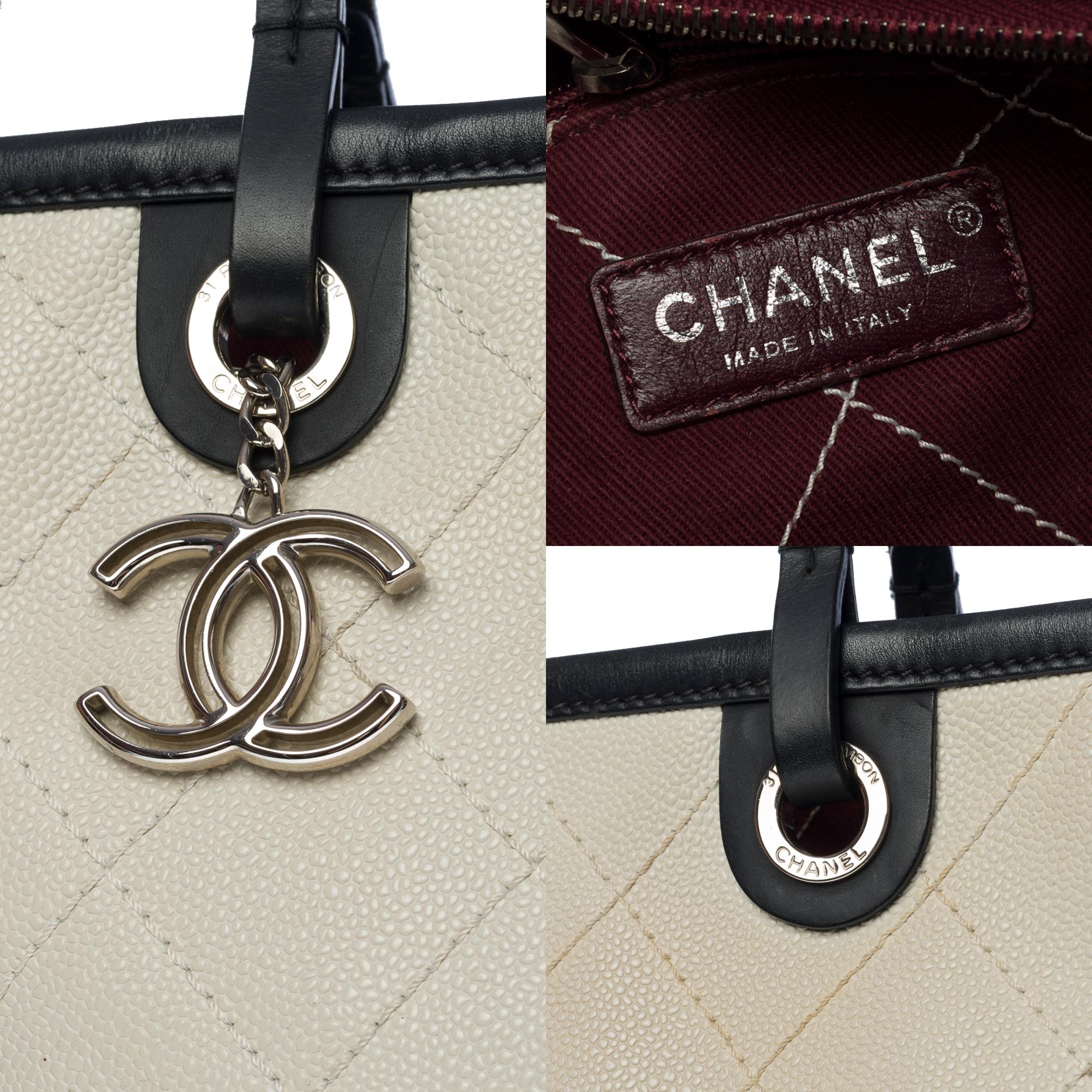 Amazing Chanel Shopping Tote bag in White Caviar quilted leather, SHW 2