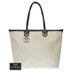 Amazing Chanel Shopping Tote bag in White Caviar quilted leather, SHW