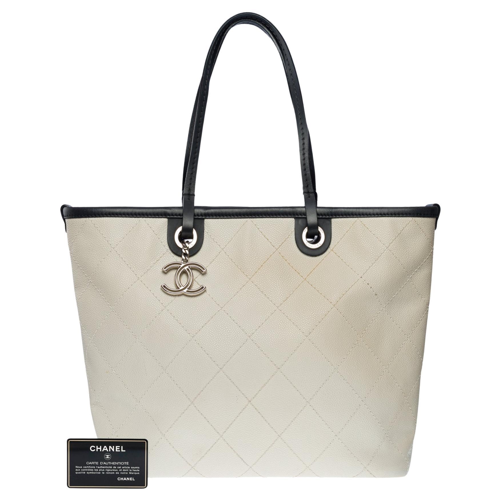 Amazing Chanel Shopping Tote bag in White Caviar quilted leather, SHW