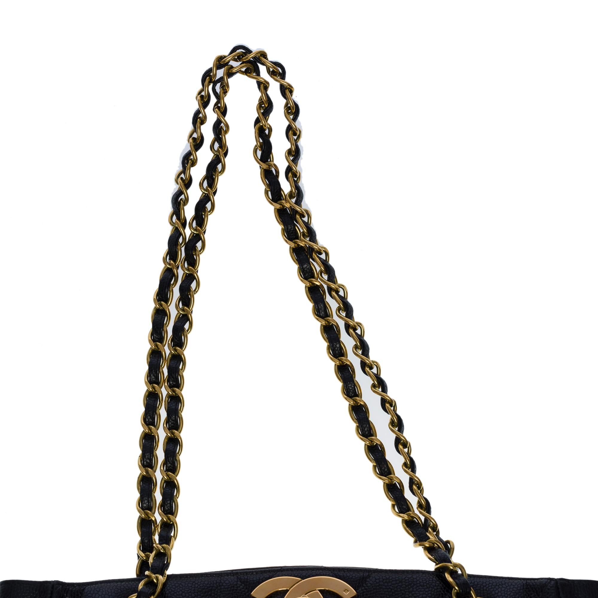 Amazing Chanel Shopping Tote in black Caviar quilted leather and gold hardware 4