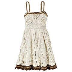 Amazing CHANEL Signature Melange Crochet Knit Dress Chain Braids Leather Details