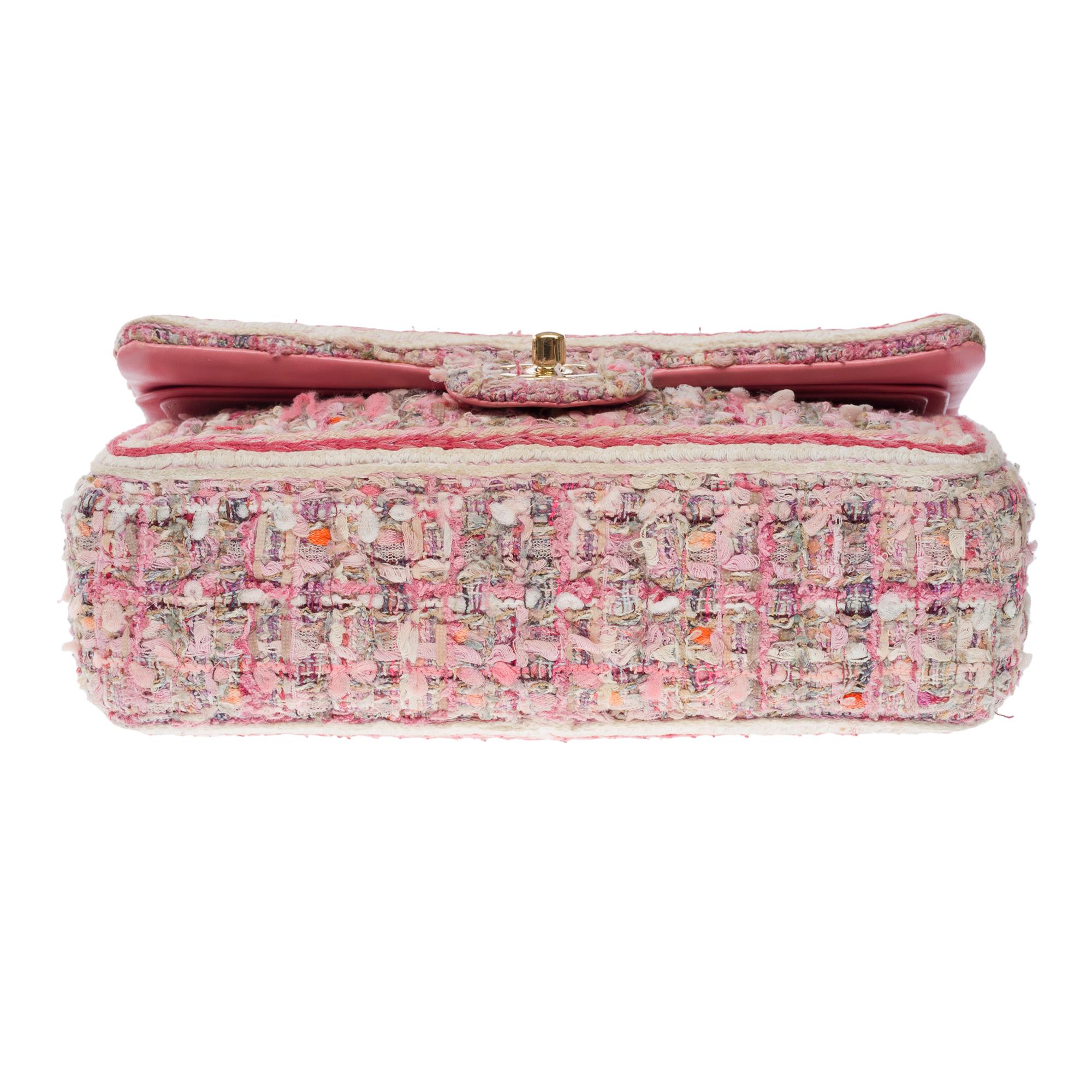 Amazing Chanel Timeless double flap shoulder bag in Pink Quilted Tweed, CHW 6