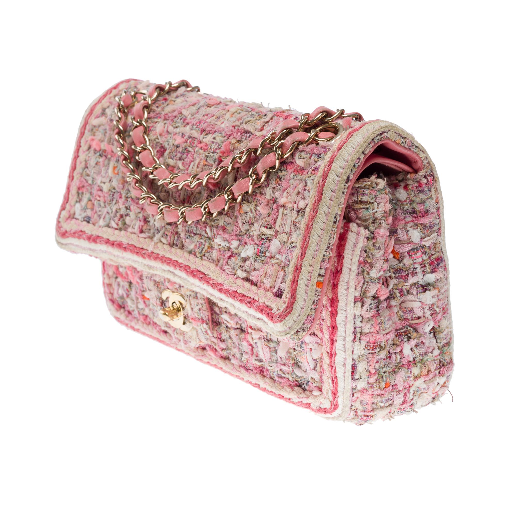 Women's Amazing Chanel Timeless double flap shoulder bag in Pink Quilted Tweed, CHW