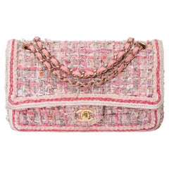 Amazing Chanel Timeless double flap shoulder bag in Pink Quilted Tweed, CHW